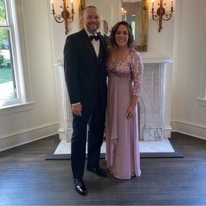 Alex Evenings Womens Long Lace Top Empire Waist blush colored Dress